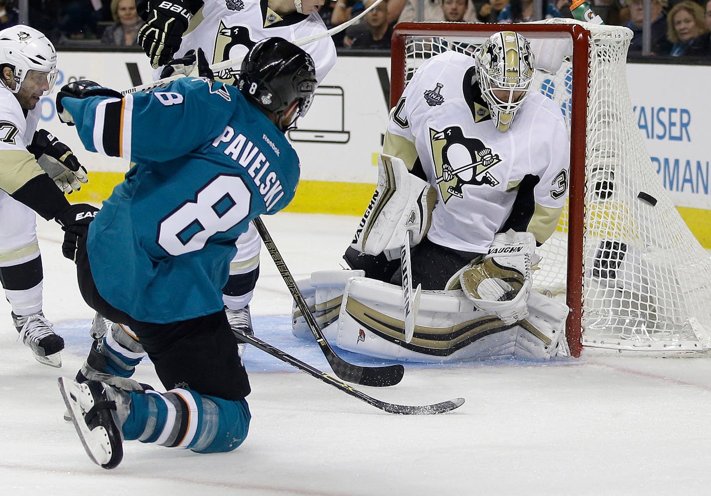 The Sharks' Joe Pavelski still leads all playoff scorers with 13 goals, but one of the front-runners to win the Conn Smythe Trophy as the postseason's most valuable player has been gobbled up in the Stanley Cup Final against the Penguins.