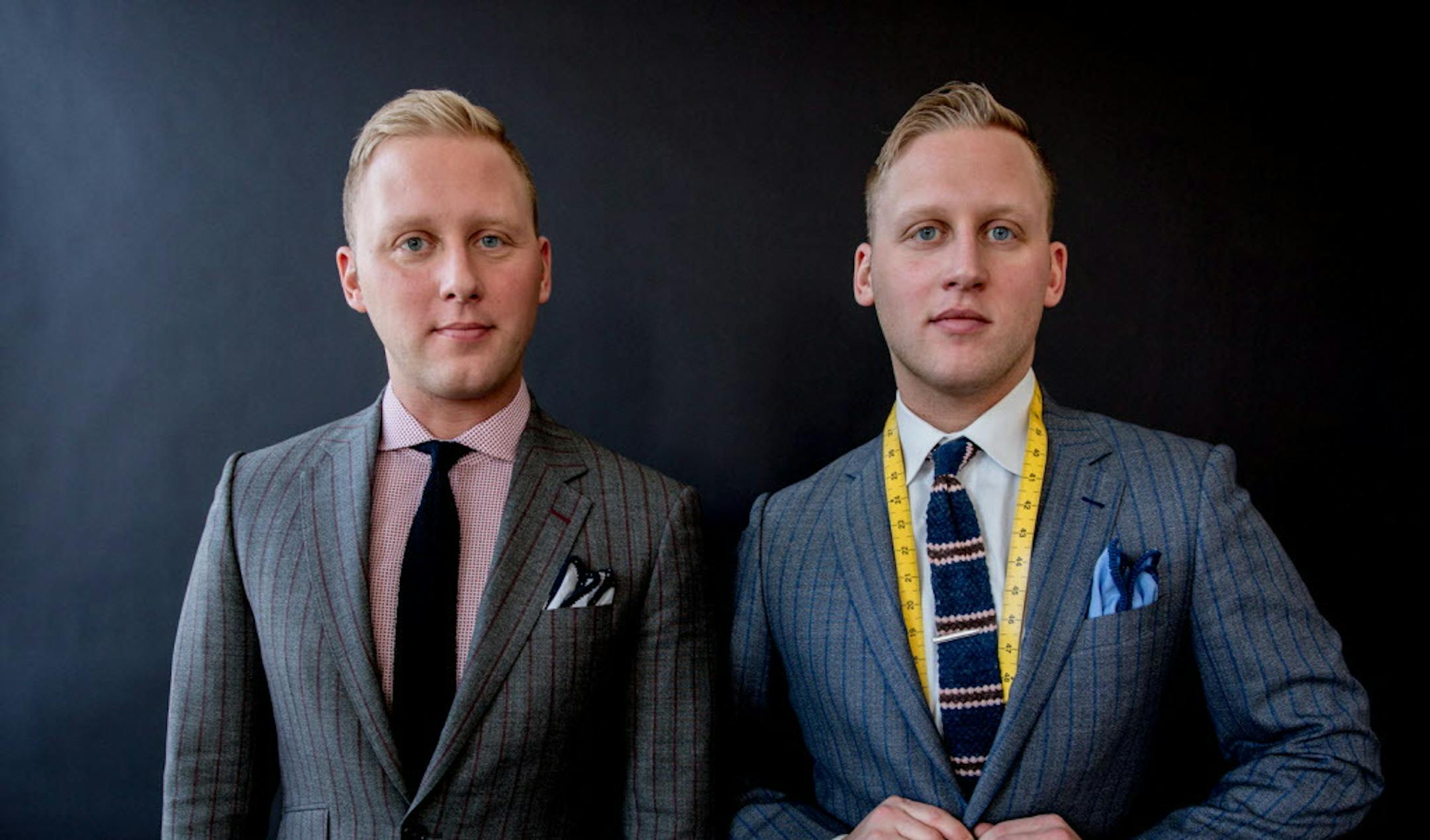 Kenny King, (left) and Danny King pose in their NE Minnapolis studio where they run King Brothers Clotheirs, Feb. 3, 2016. ] Elizabeth Brumley special to the Star Tribune * The King Brothers style Fox personality Jason Matheson for the annual Red Dress Collection charity event for Matheson to wear in the celeberity runway show.