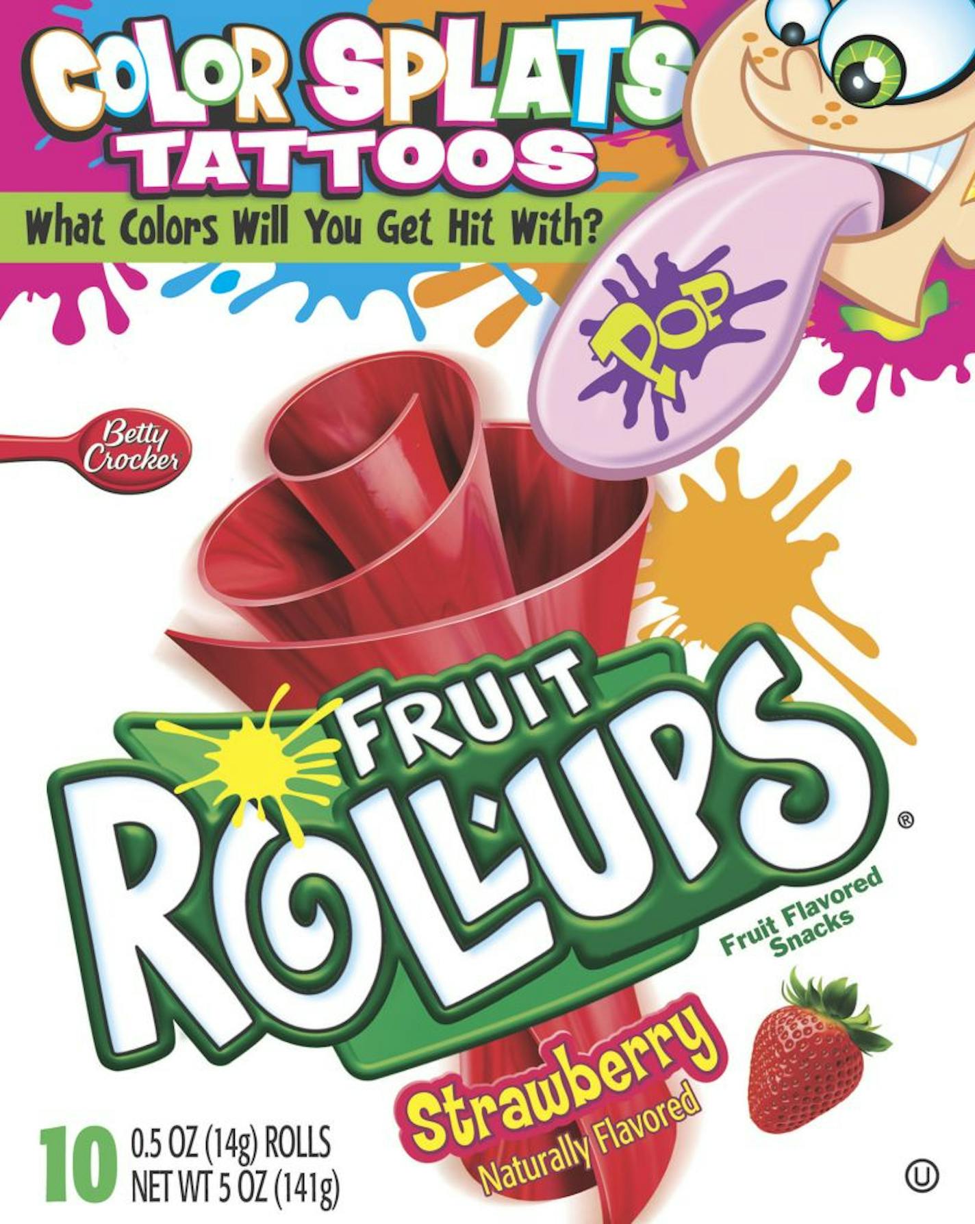 General Mills provided this photo of the front of a box of Fruit Roll-Ups that includes tattoo-shaped cut-outs that let children make temporary tongue tattoos.