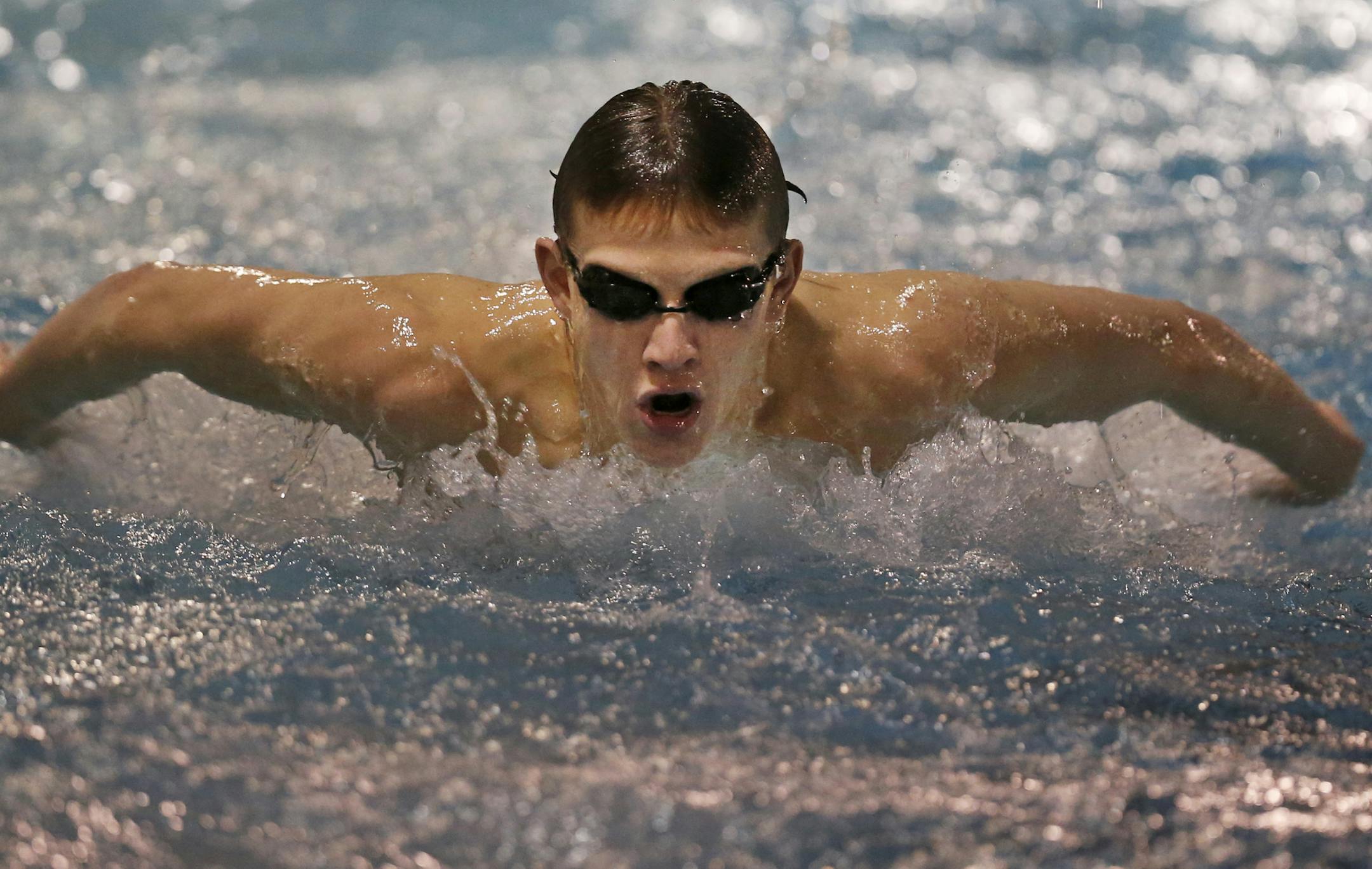At the pool of the Kenwood Trail Middle School, Luke Sabal is one of the standout Lakeville South swimmers. ]rtsong-taatarii@startribune.com ORG XMIT: MIN1401281911003710