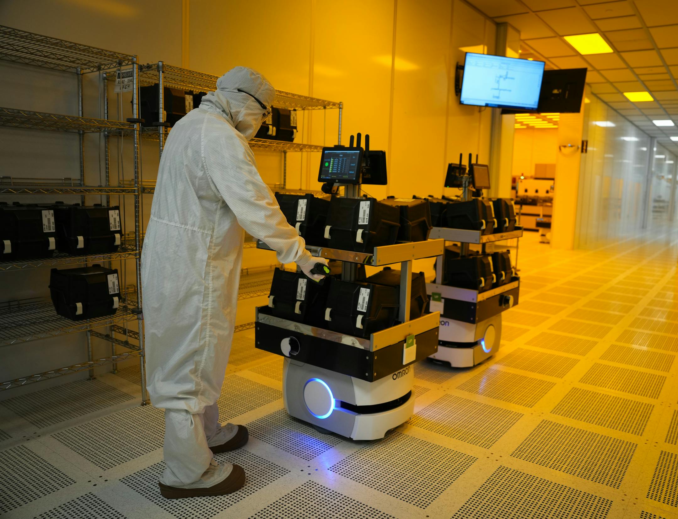 Polar Semiconductor employees work in one of three fabrication areas inside the company's expansive clean room.