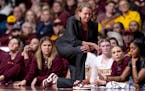 Minnesota Golden Gophers head coach Dawn Plitzuweit late in the fourth quarter of Wednesday's loss to Iowa.