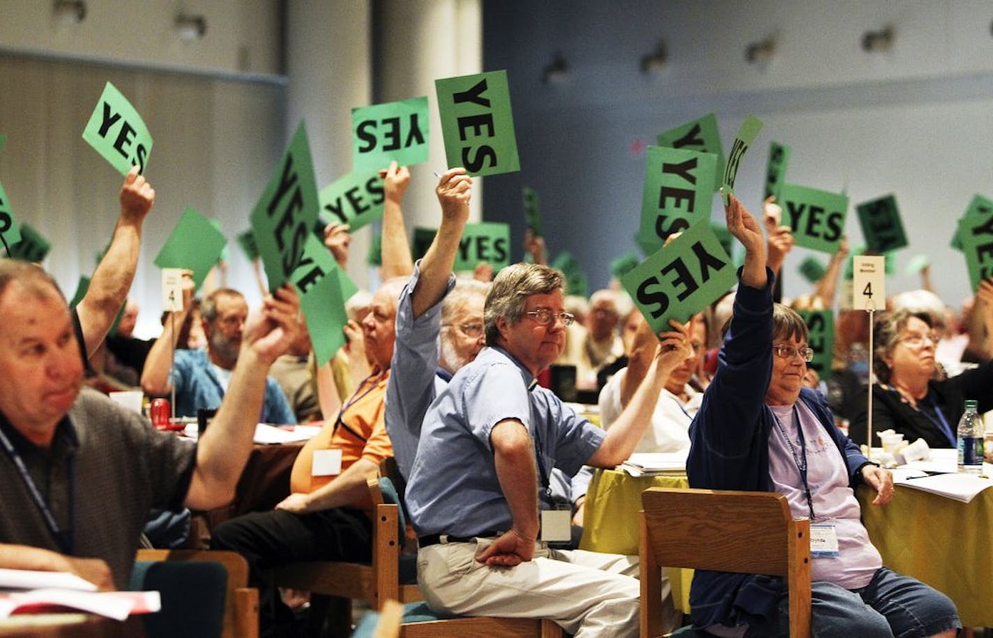 St.Paul Area Synod delegates overwhelming voted in favor of a resolution opposing a change in the state Constitution to define marriage as between one man and one woman during the group's annual assembly at Prince of Peace Lutheran Church Saturday, May 19, 2012, in Burnsville.