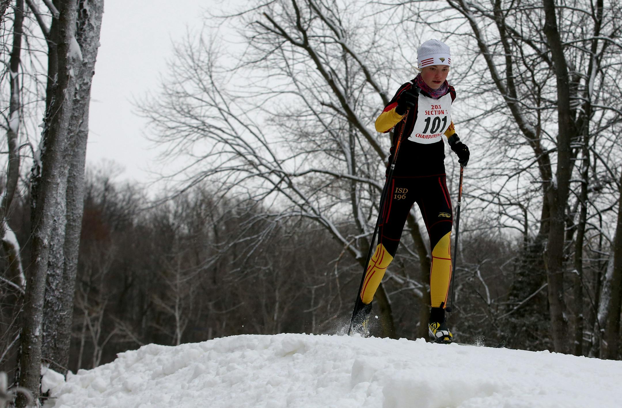 Margie Freed of Eastview won the Section 1 Nordic girls’ ski championship last week, and she will be part of the Lightning team at the state meet. (Kyndell Harkness, Star Tribune)
