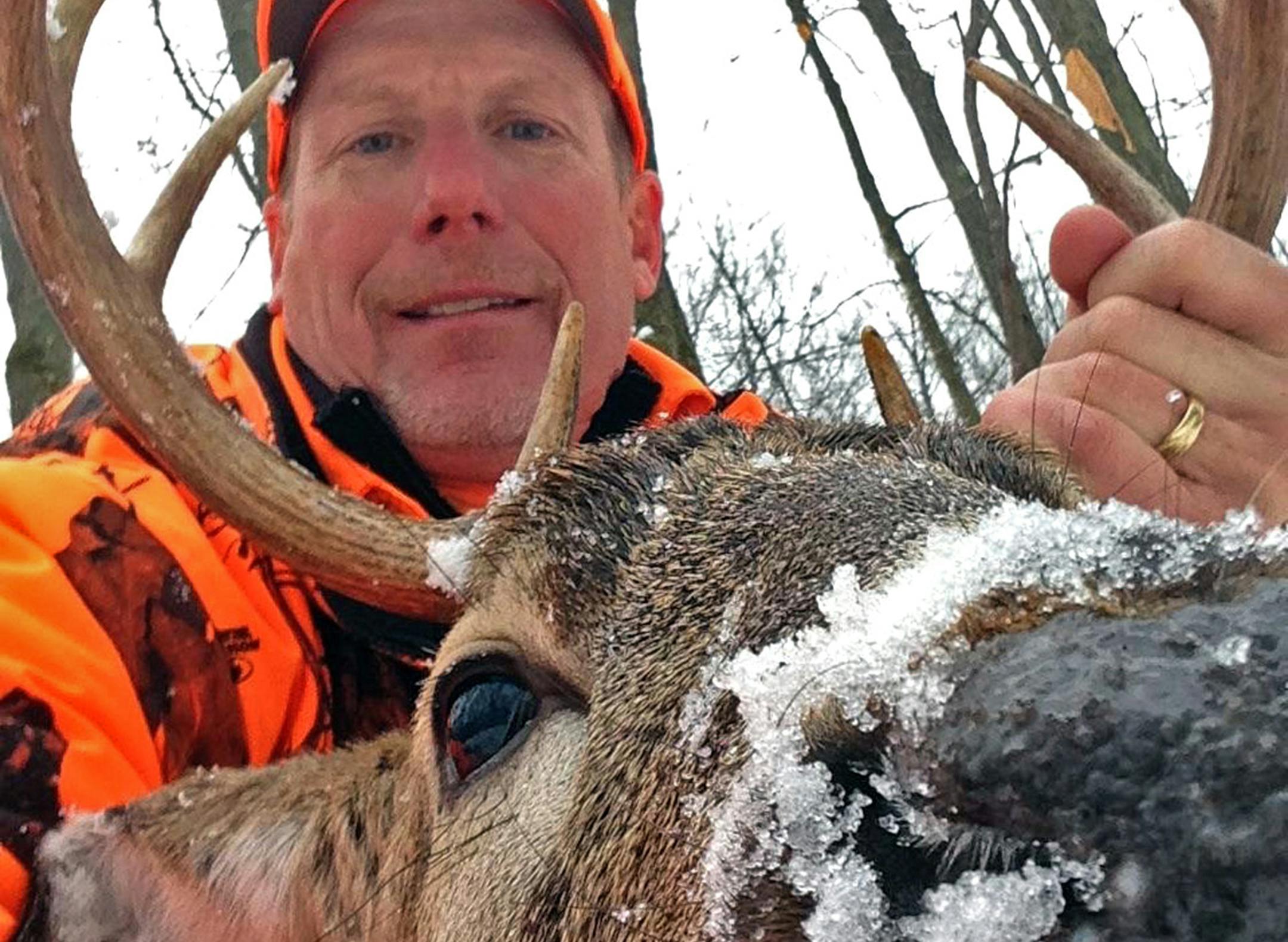 Rick Battis in a self-taken photo featuring a dandy buck he felled Saturday, opening morning of the Wisconsin deer season. Battis if from the Twin Cities.