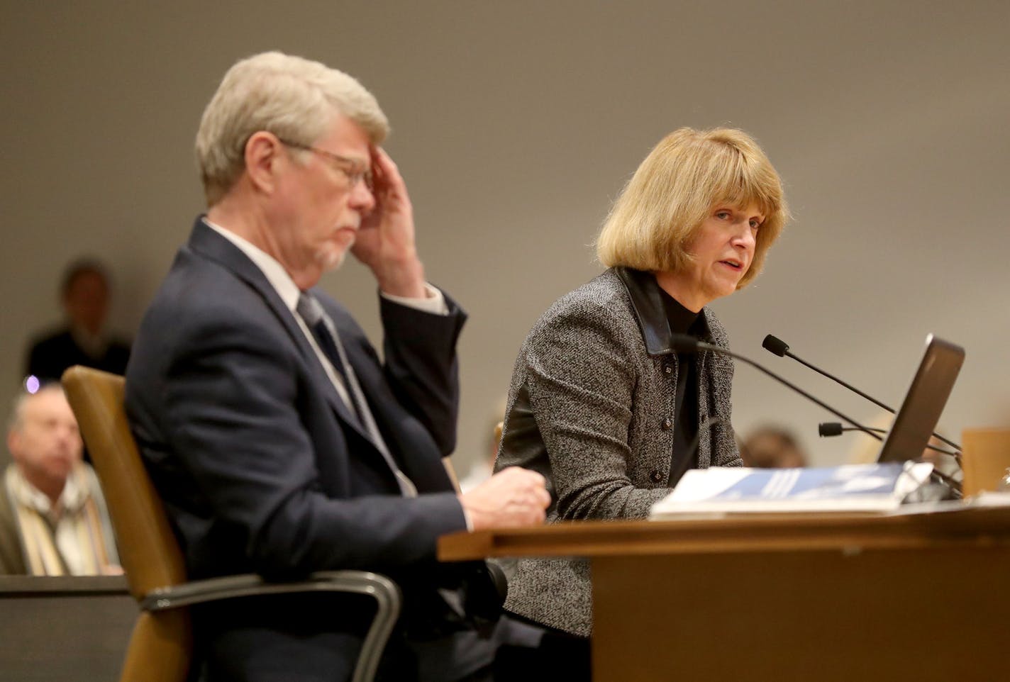 Jodi Harpstead, Minnesota Department of Human Services Commissioner (DHS), appeared before a Senate committee about the agency making $29 million in improper payments to two Indian bands for opioid treatment during a presentation Wednesday, Oct. 30, 2019, in St. Paul, MN. Seated next to her is Jim Nobles, Legislative Auditor. DAVID JOLES &#x2022; david.joles@startribune.com The new commissioner of the Minnesota Department of Human Services (DHS) Jodi Harpstead faced tough questioning from law ma