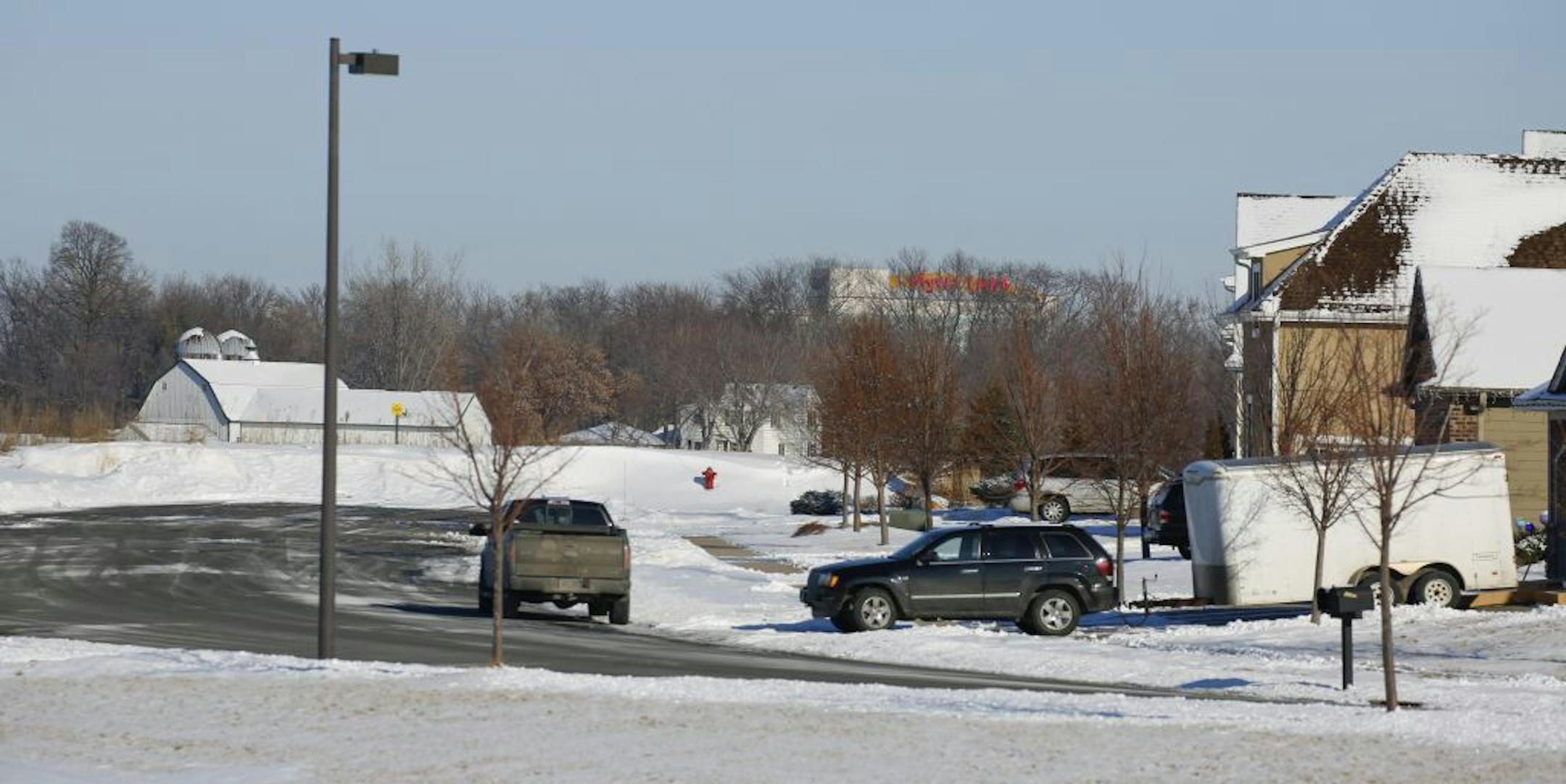 Looking north on Stemmer Ridge Road with farm and Mystic Lake Casino in background.
