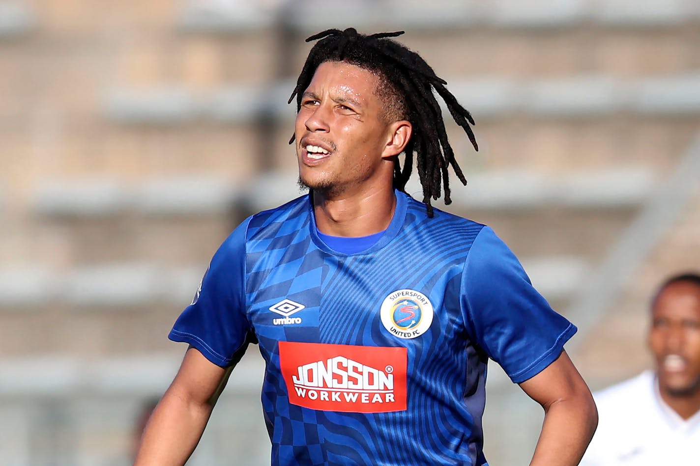 Supersport United's Luke Fleurs in action during the DStv Premiership match between Supersport United and Richards Bay at the Lucas Moripe Stadium, Atteridgeville, South Africa, on Jan. 22, 2023.