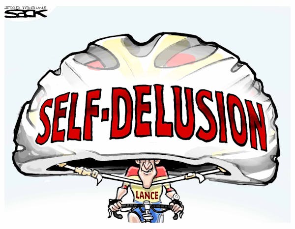 Steve Sack editorial cartoon for Jan. 21, 2013. Topic: Lance Armstrong admits to doping.