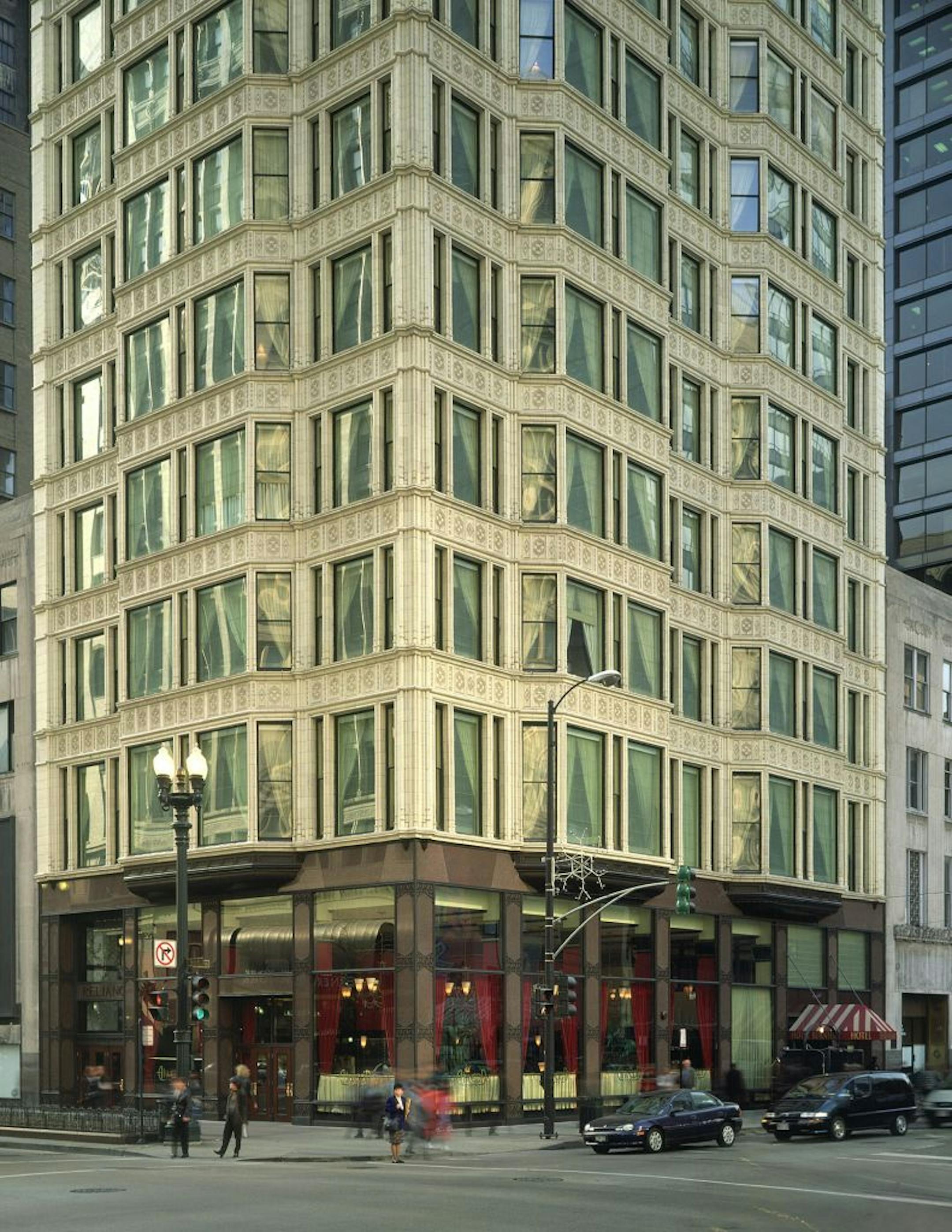 Rooms at the Hotel Burnham in Chicago come equipped with plush amenities, and also energy-efficient lighting and water fixtures, recycling bins and eco-friendly bath products.