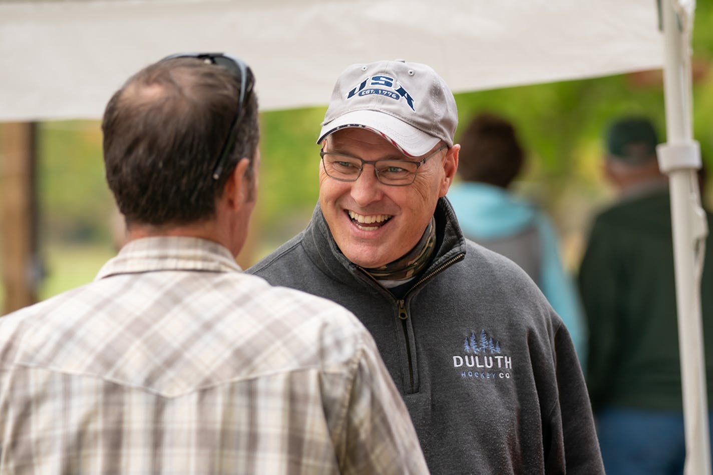 U.S. Congressman Pete Stauber spoke to the crowd at "Reagan Day at the Ranch", a Republican event held annually in Taylors Falls, in Chisago County.