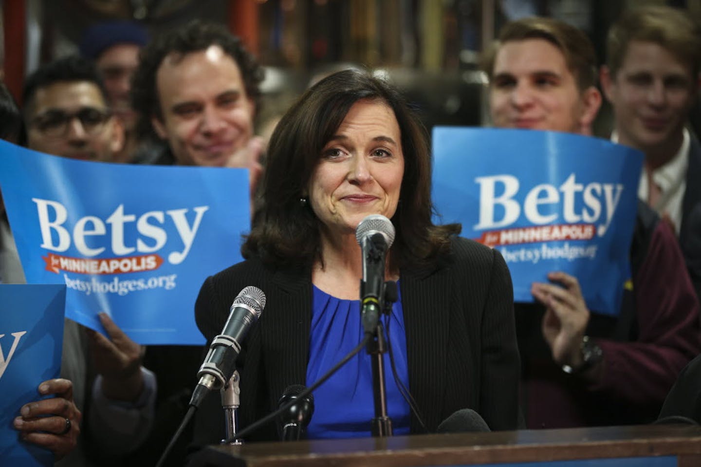 Betsy Hodges spoke at an election results party on Wednesday, Nov. 6, 2013, at 612 Brewery in Minneapolis.