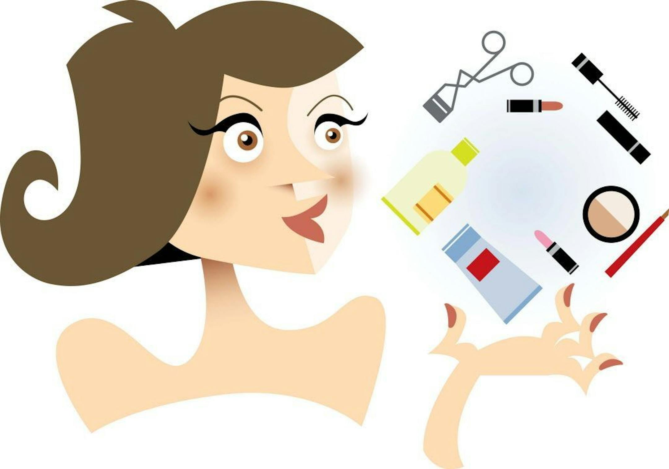 300 dpi Martin Gee color illustration of stylish woman and her basic beauty products: lipstick, mascara, foundation, etc. San Jose Mercury News 2008<p> beauty essentials illustration readerfavorites reader favorites makeup products lipstick mascara eyelash curler 10000000, krtfeatures features, krtlifestyle lifestyle, krtnational national, leisure, LIF, 10016000, beauty, FEA, LEI, krtdiversity diversity, woman women, 2008, krt2008, krt, mctillustration, sj contributed coddington gee mct2008 2008