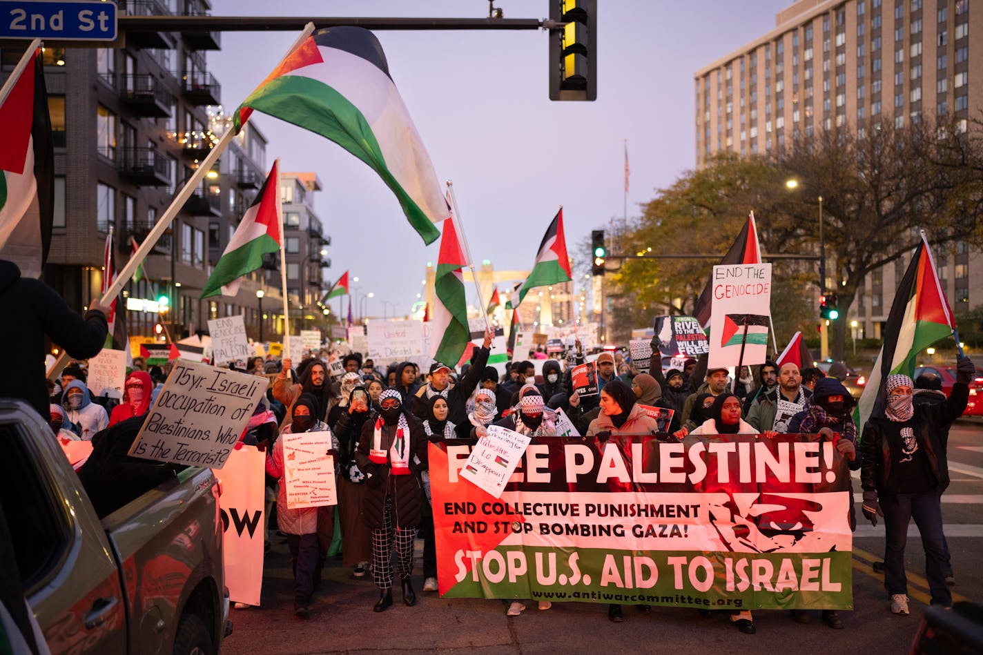 Demonstrators made their way down Hennepin Avenue demonstrating support for Palestinians in Gaza on the day of a visit to Minnesota by President Joe Biden in November.