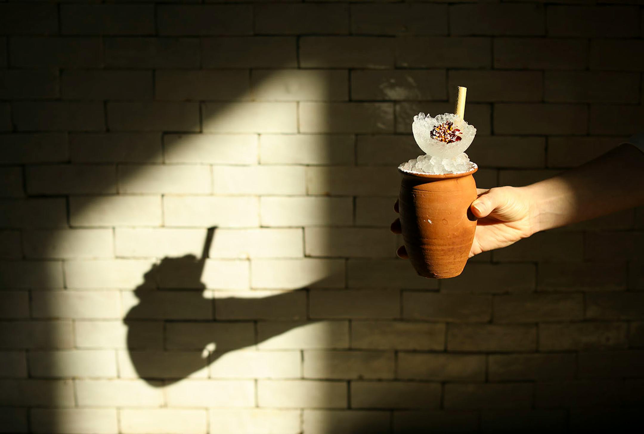 A "Toro y Gallo" in a cantarito pot made by Martina beverage director Marco Zappia.