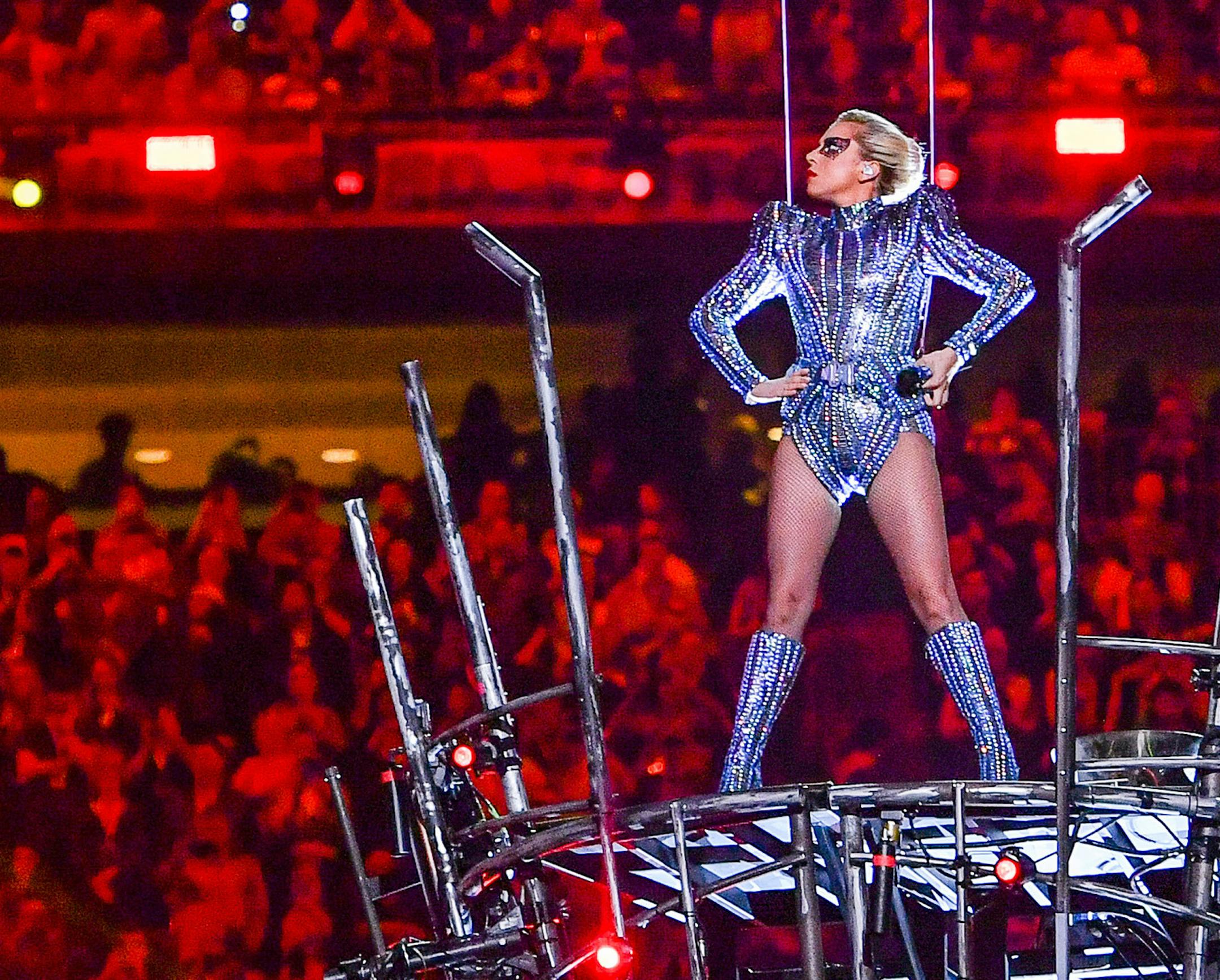 Lady Gaga performs during the Pepsi Zero Sugar Super Bowl LI Halftime Show held on Sunday, Feb. 5, 2017 at NRG Stadium in Houston, Texas. (Anthony Behar/Sipa USA/TNS) ORG XMIT: 1197080