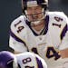 Minnesota Vikings quarterback Brad Johnson yells out from the line of scrimmage against the Seattle Seahawks in the first quarter in a football game S