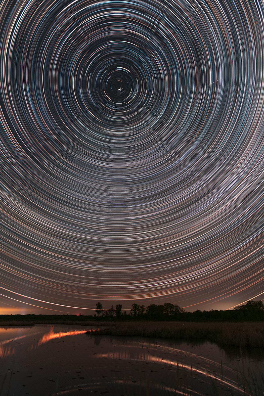 A star trails image from Carlos Avery Wildlife Management Area.