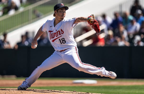 Kenta Maeda, working during a spring training game in Fort Myers, is returning to the Twins after missing last season after Tommy John surgery.
