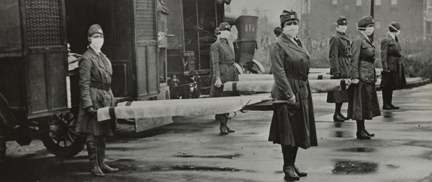 In an archival photo, Members of the Red Cross were on duty to receive people effected by the flu in St. Louis in October 1918. The 1918 pandemic coincided with midterm elections, where voters decided if the Democrat, President Woodrow Wilson's party, would retain control of Congress; keeping polling places open became a patchwork of decisions by local officials. (Library of Congress via The New York Times) -- FOR EDITORIAL USE ONLY --