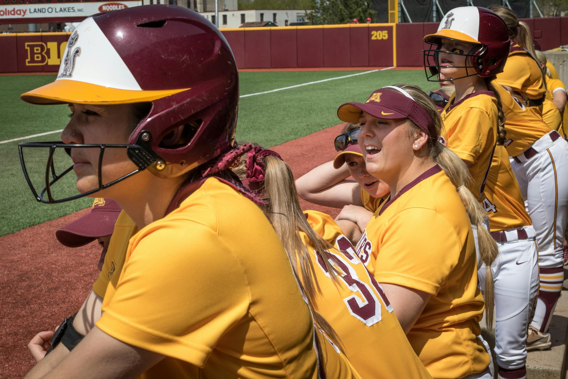 The Gophers' softbal team celebrated earlier this season.