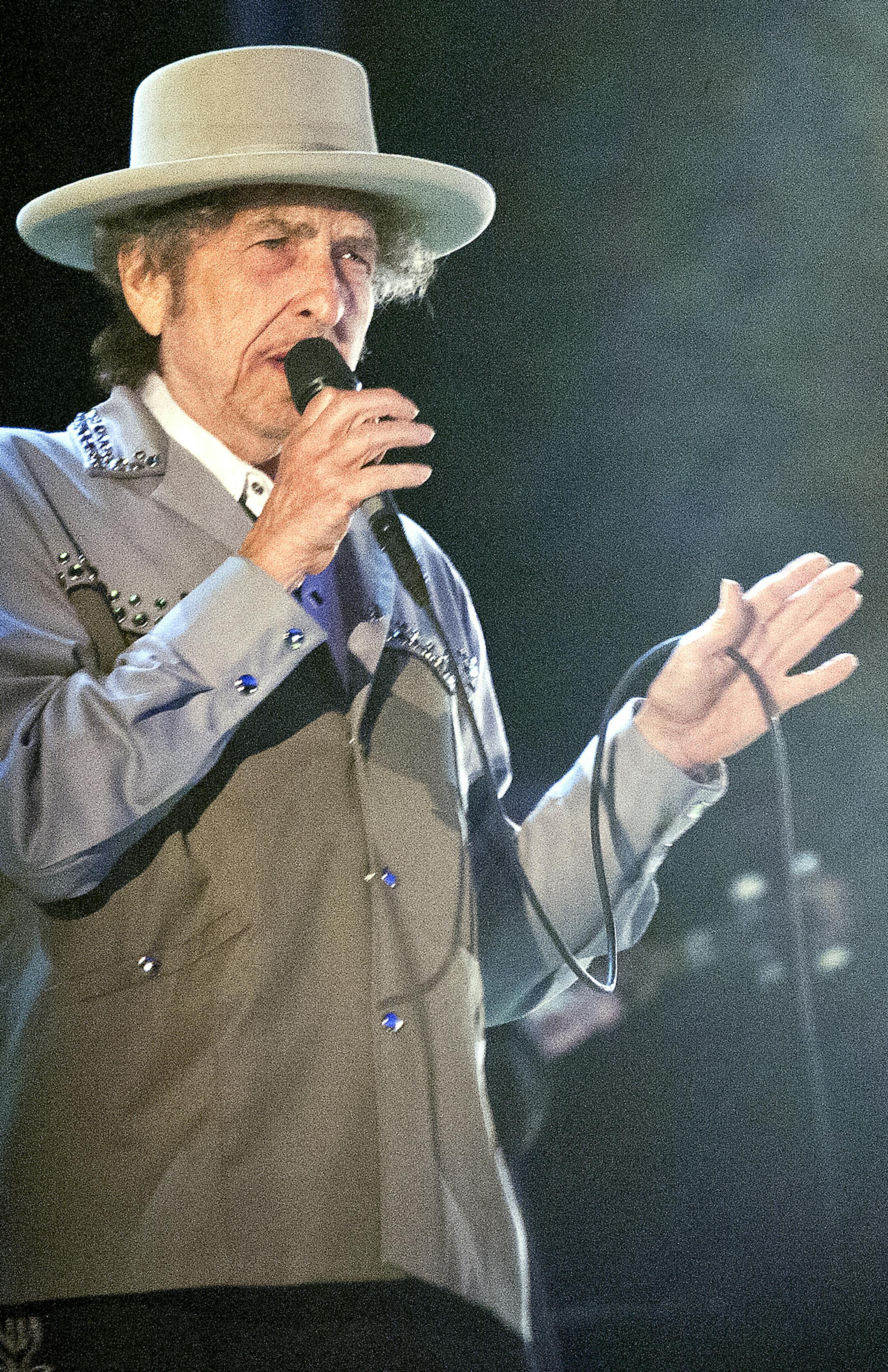 Bob Dylan performs at Bayfront Festival Park in Duluth, Minn. Tuesday July 9, 2013 during a stop on the Americanarama Festival of Music. (AP Photo/Duluth News, Clint Austin)