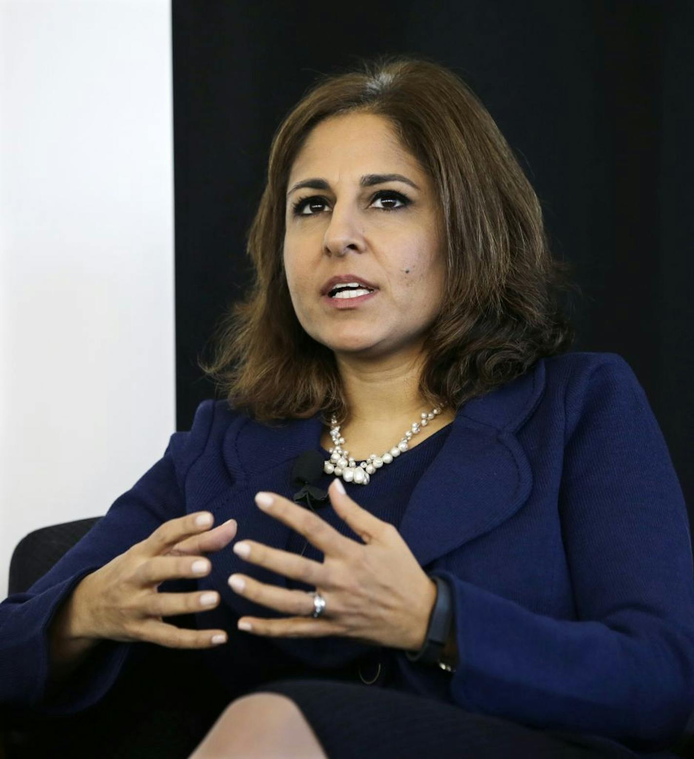 Neera Tanden, president of Center for American Progress, speaks during an introduction for New Start New Jersey at NJIT in Newark, NJ, Monday, Nov. 10, 2014.