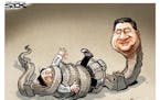 Sack cartoon: China's stranglehold
