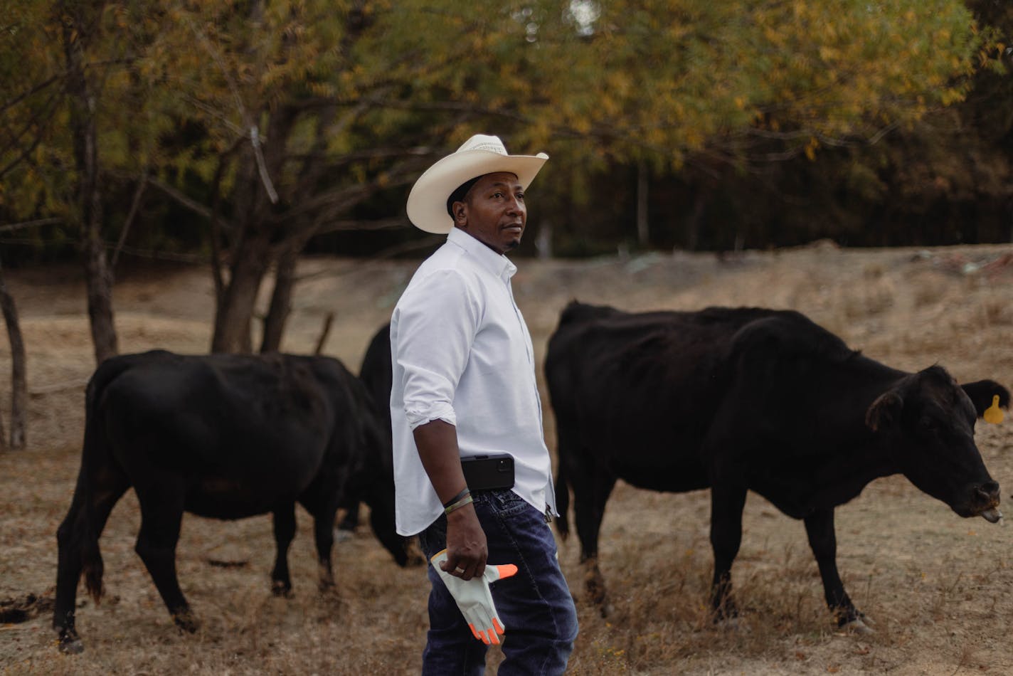 Albert Johnson Jr. walks among the cattle on his family farm near Lexington, Mississippi, on Nov. 9, 2023. Credit: Imani Khayyam for the Ag &amp; Water Desk