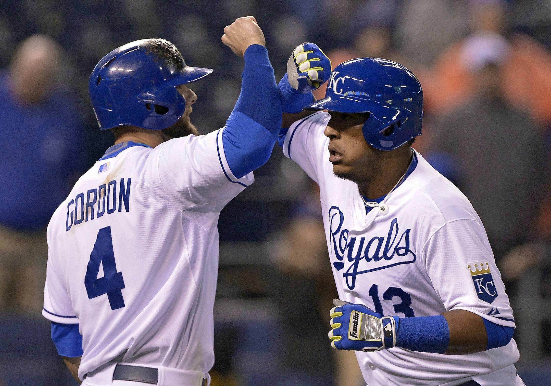 The Kansas City Royals' Salvador Perez (13) and Alex Gordon are among the voting leaders for the 2015 All-Star Game.