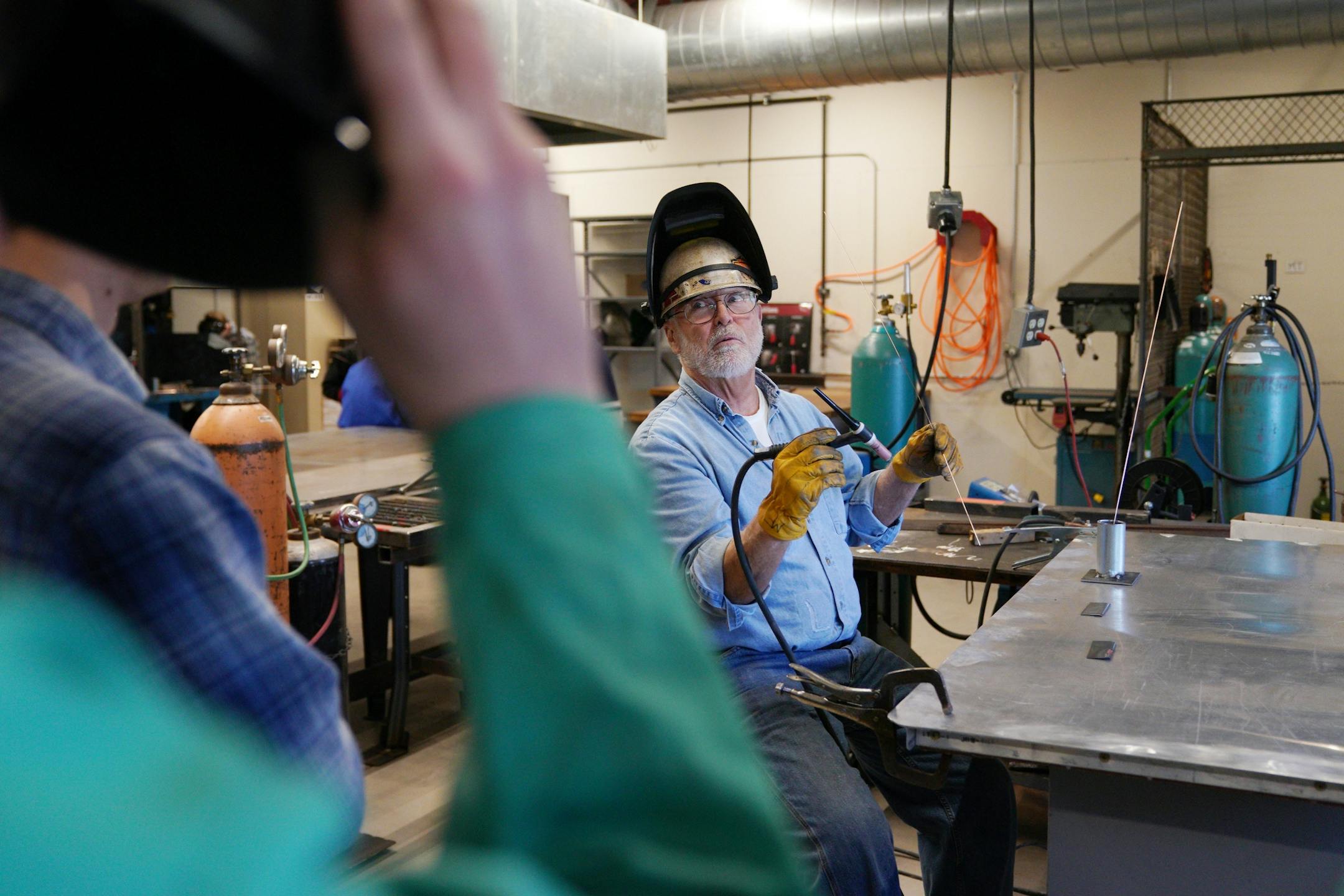 Welding instructor Mike Ford gave a demonstration on welding technique to the students.