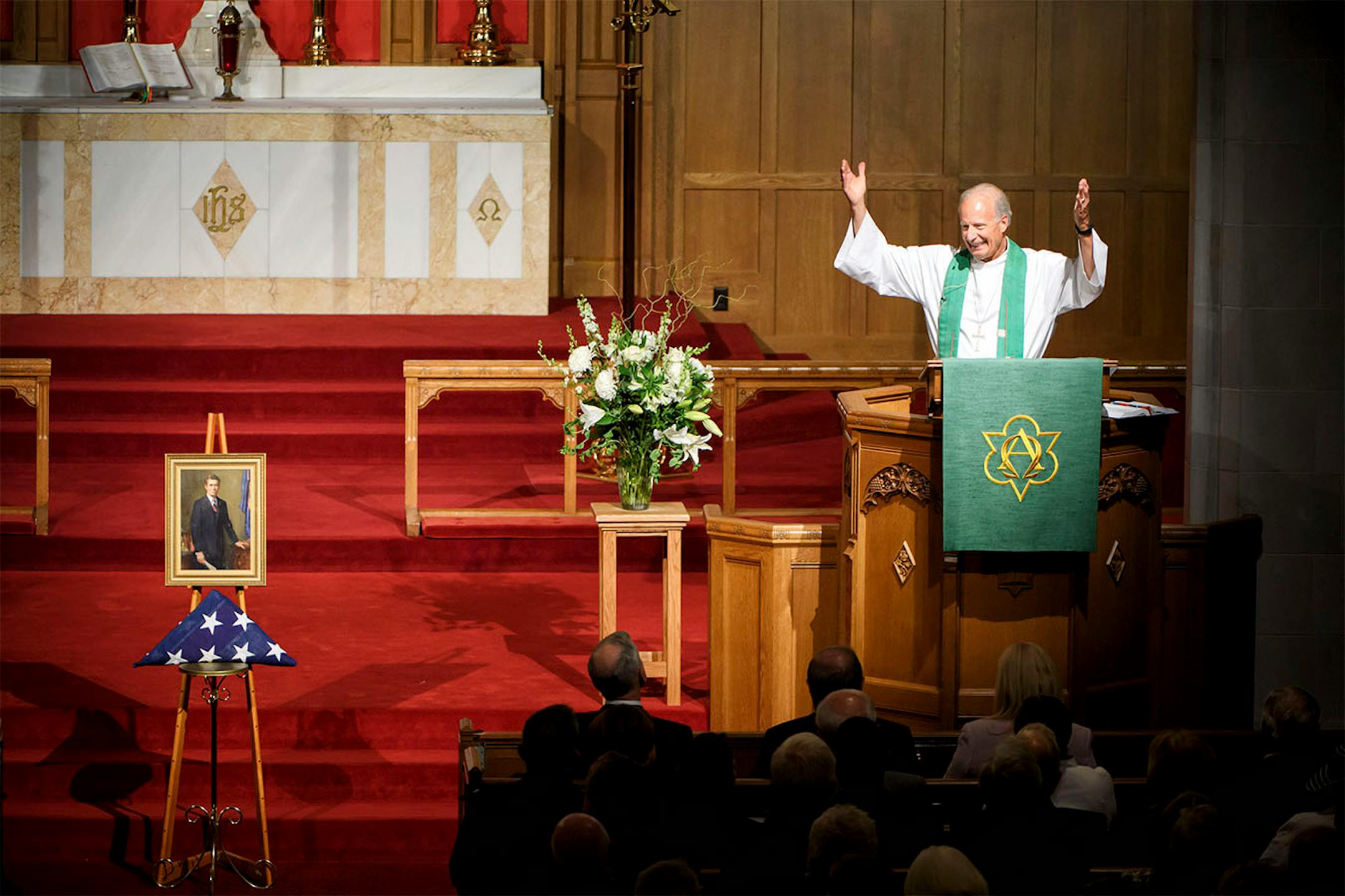 Pastor Stephen Cornils spoke about parishioner former Gov. Wendell Anderson at his funeral, Monday at Mount Olivet Lutheran Church, Minneapolis.