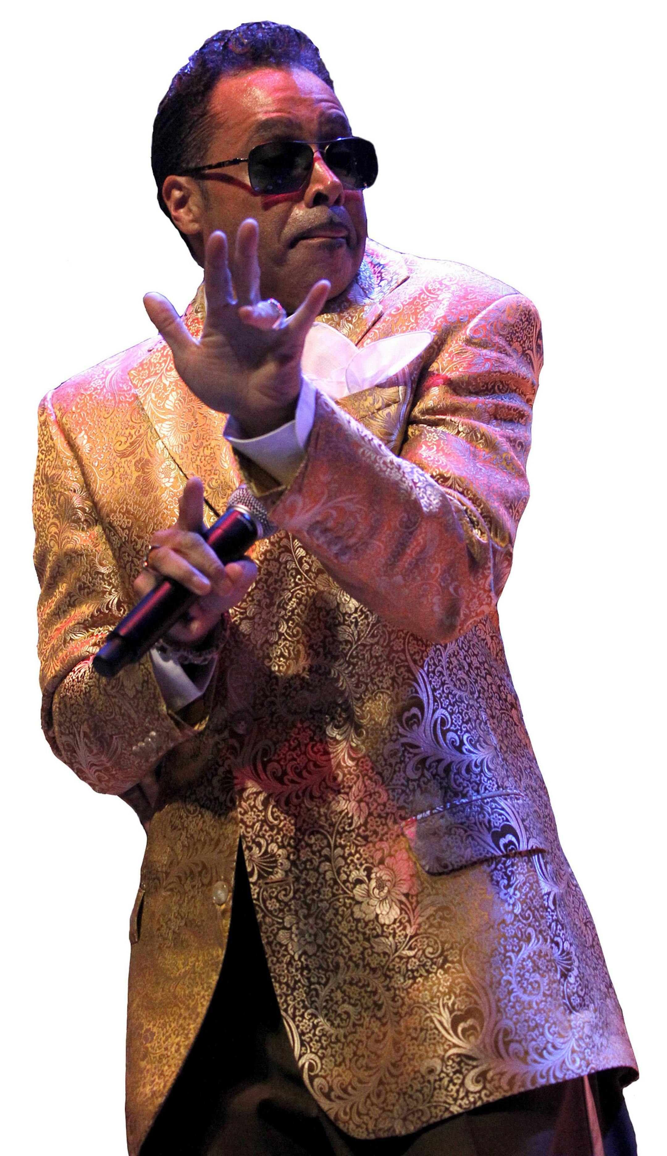Morris Day is followed around the stage by Jerome Benton. Review of the Original 7ven, the 7 original members of the Time were in a rare hometown concert at the Stae Theater Saturday night. [ TOM WALLACE ï twallace@startribune.com _ Assignment _#20020452A__November 5, 2011 _ SLUG: original1107_ EXTRA INFORMATION: The band members are Jellybean Johnson on drums, Jimmy Jam and Monte Moir on keyboards, and Terry Lewis on bass. To this base were added Jesse Johnson on guitar and a lead singer a
