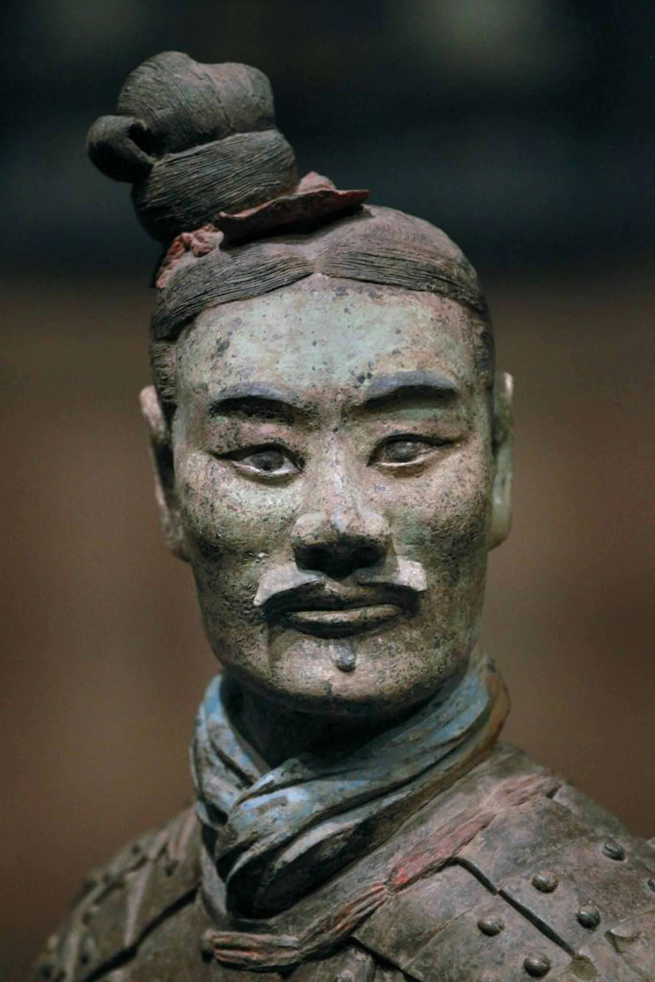 The kneeling armored archer, part of the exhibit of terracotta warriors.