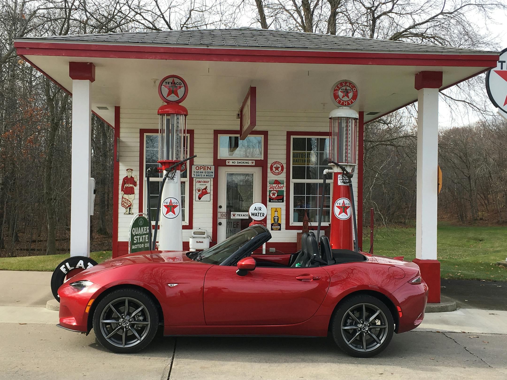 Rita Kuelbs, Alexandria, Minn.
This privately owned replica gas station between Vergas and Detroit Lakes, Minn., provided a nice backdrop for the Kuelbs' Miata.