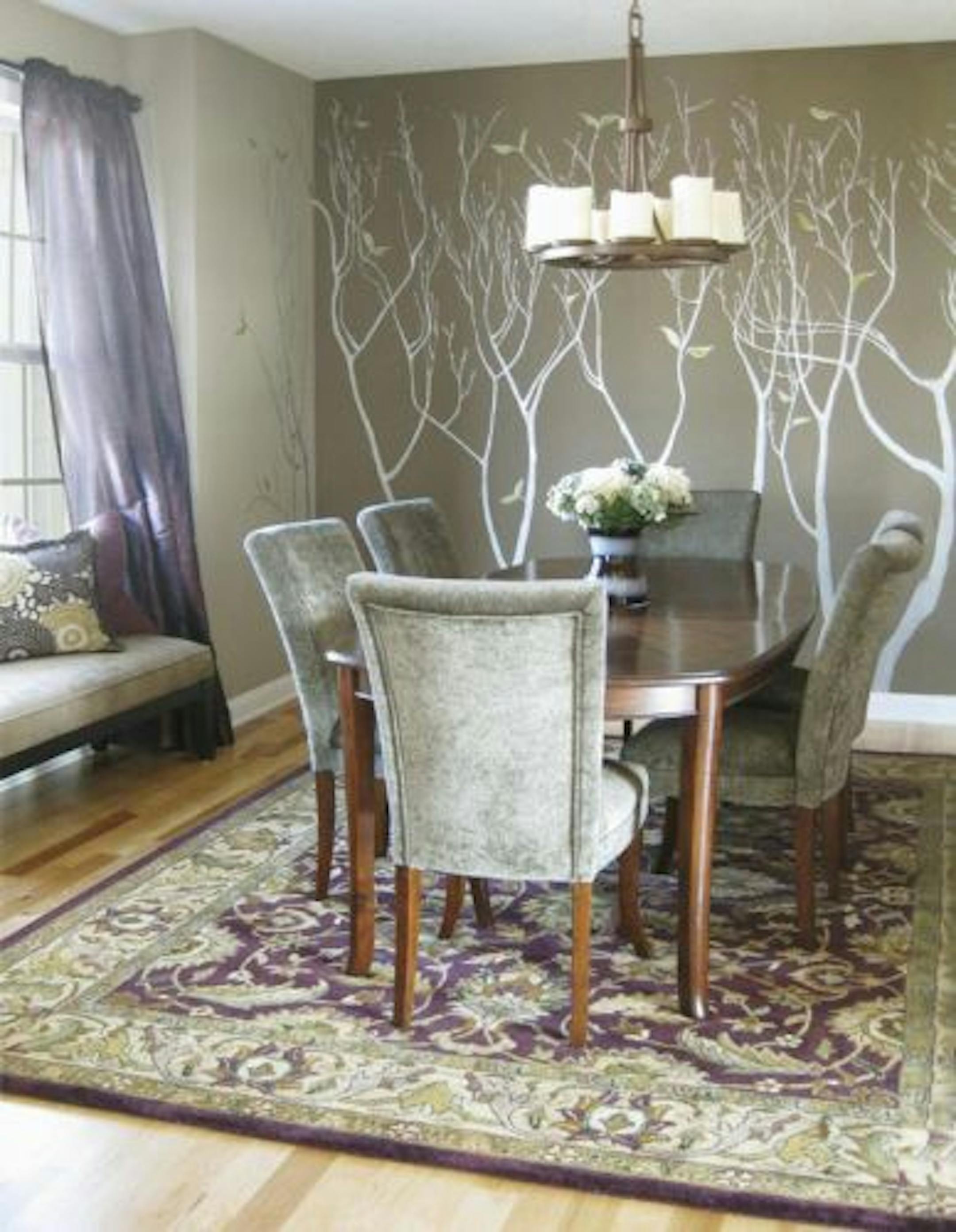 After: Chocolate walls with metallic mural - all on a budget