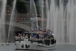 Team Greece's boat parades along the Seine river in Paris, France, during the opening ceremony of the 2024 Summer Olympics, Friday, July 26, 2024. (AP