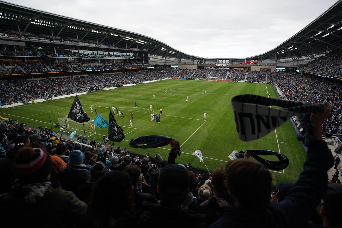 Minnesota United waved their scarves as Loons tried unsuccessfully for the game winning goal in the second half. ] ANTHONY SOUFFLE • anthony.souffle@startribune.com Minnesota United played New York City in the home opener for the newly built Allianz Field Saturday, April 13, 2019 in St. Paul, Minn.