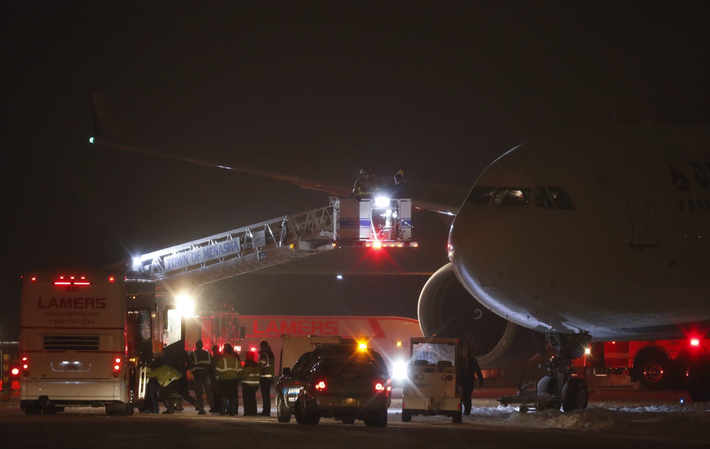 Vikings players were still stuck on their chartered aircraft hours after landing at Appleton International Airport. ] JEFF WHEELER &#xef; jeff.wheeler@startribune.com The Vikings team charter slid off the runway while taxiing after landing at Appleton International Airport Friday night, December 23, 2016 the night before their game against the Green Bay Packers.