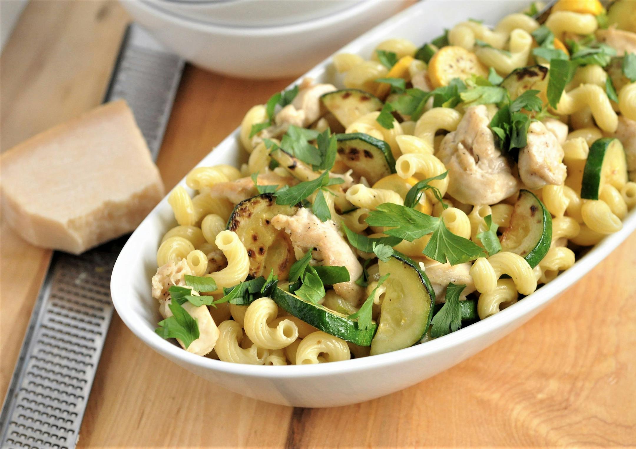 Lemon Garlic Chicken and Zucchini Pasta.