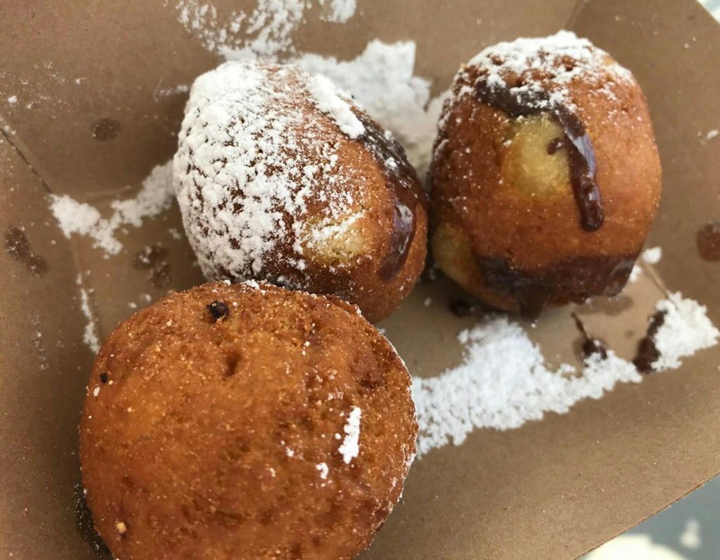 Mini Sconuts, French Meadow, Carnes/Nelson, $7. Can I say that I miss the Dough-Sant? These replacements are exactly as advertised, a bit on the doughy side and filled with all kinds of gooey goodness. Are they worth waiting in line for 40 minutes for them, as I did today? No. Photo by Rick Nelson New food at the Minnesota State Fair 2018