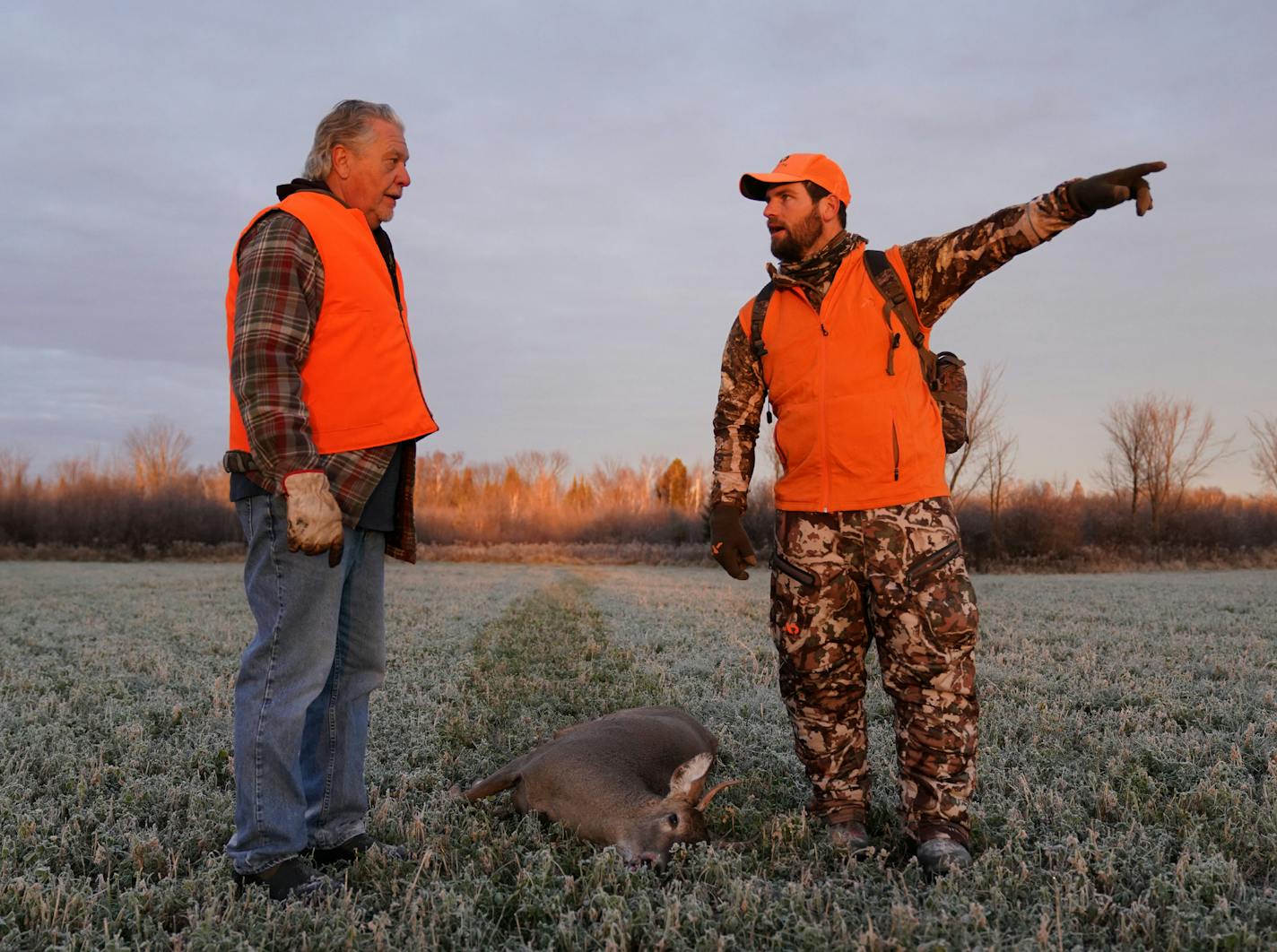 Travis Pennings got help from uncle Dan Pennings after taking a buck near Sandstone, Minn.