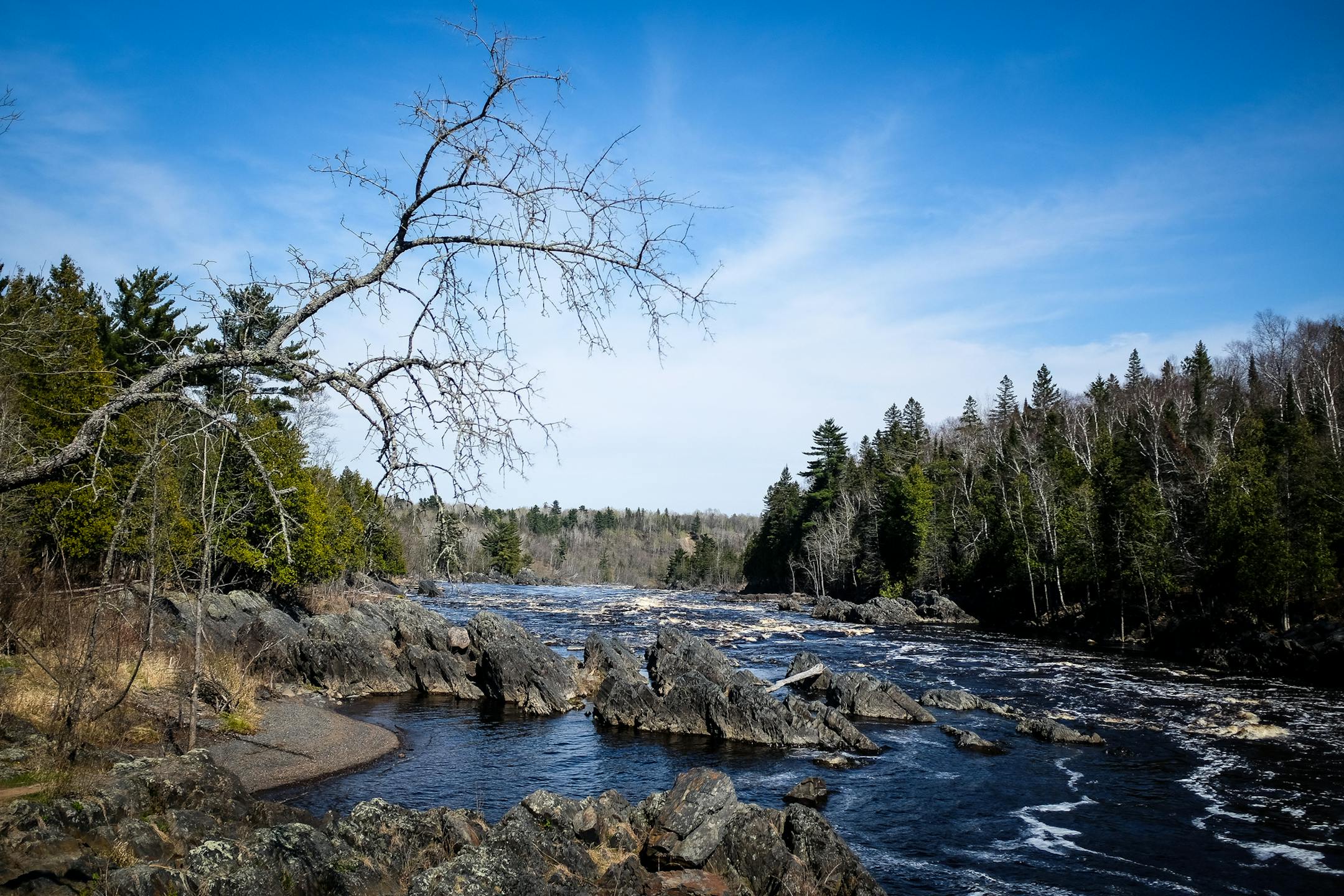 The St. Louis River runs through Jay Cooke State Park in Carlton, Minnesota on Monday, May 8, 2017. ] AARON LAVINSKY ï aaron.lavinsky@startribune.com Duluth's future as a vibrant outdoor city will be crushed if $100 million in clean-up funding promised for the St. Louis River instead goes to the military and the border wall with Mexico as Trump has proposed. He wants to zero out the Great Lakes Restoration Initiative, a $350 million a year program that former President George Bush created t