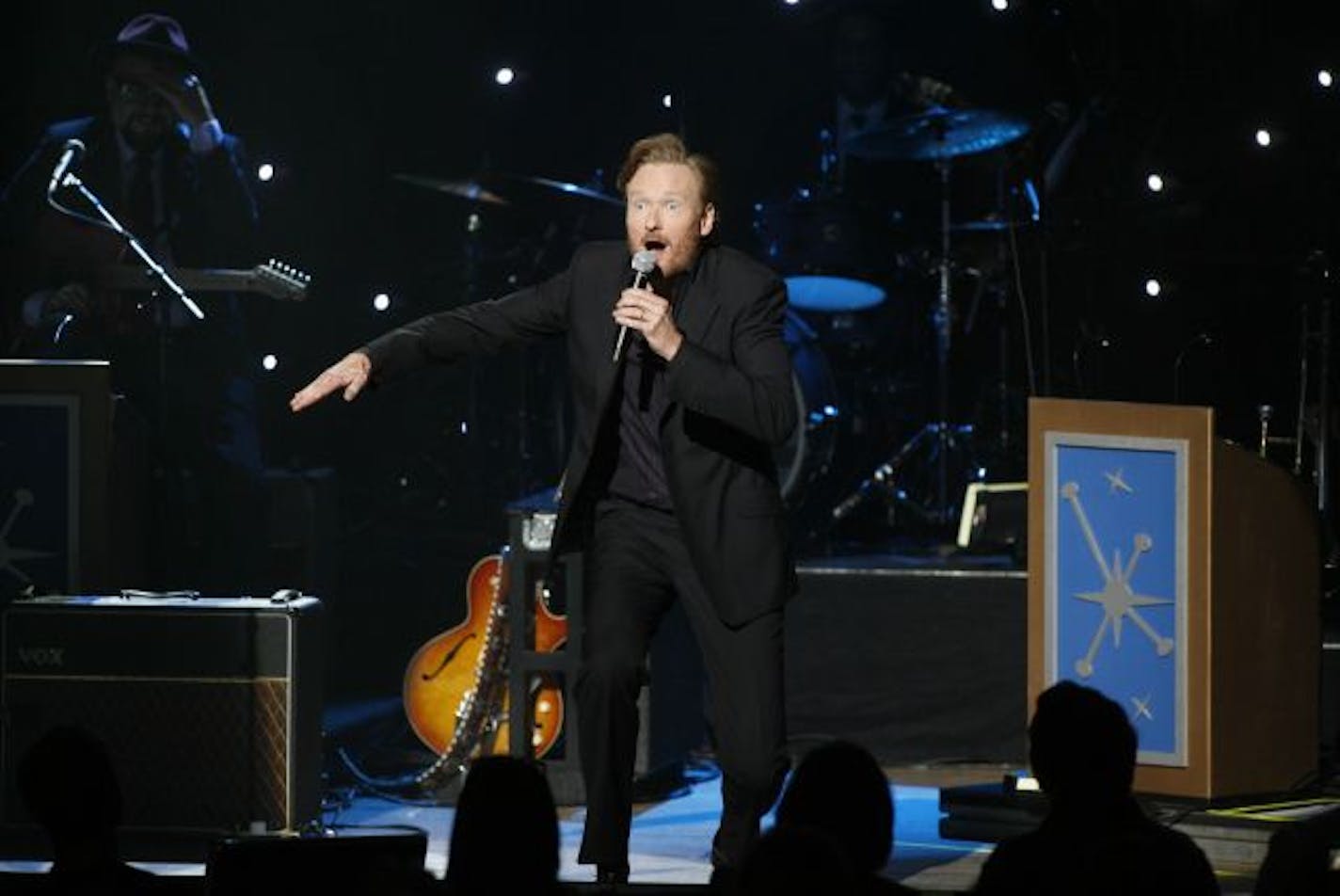 Conan O'Brien took a shot or two at Minnesotans' passive-aggressiveness and dropped references to Jucy Lucys, skyways and Leeann Chin at his show at the Orpheum on Tuesday night.