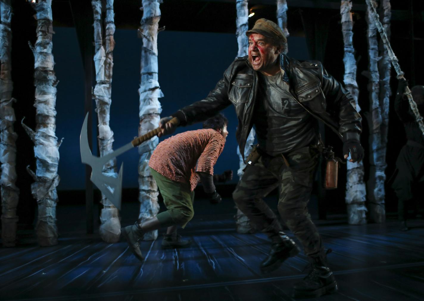 Boom (Ricardo Vazquez), left, hero of &#x201c;The Last Firefly,&#x201d; dodged his nasty stepfather Ax (Luverne Seifert) during a rehearsal at Children&#x2019;s Theatre.