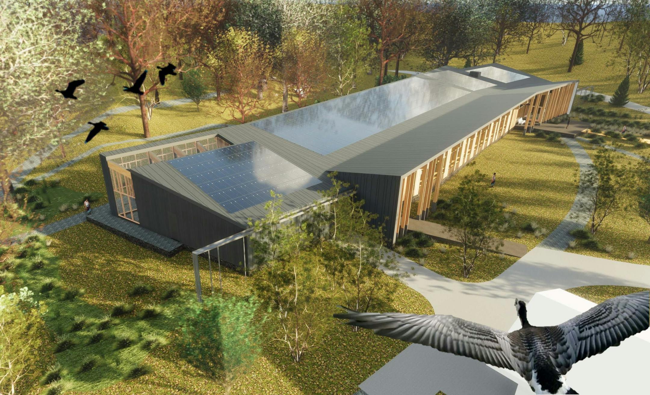 A birds-eye view of the proposed interpretive center for the Westwood Hills Nature Center in St. Louis Park.