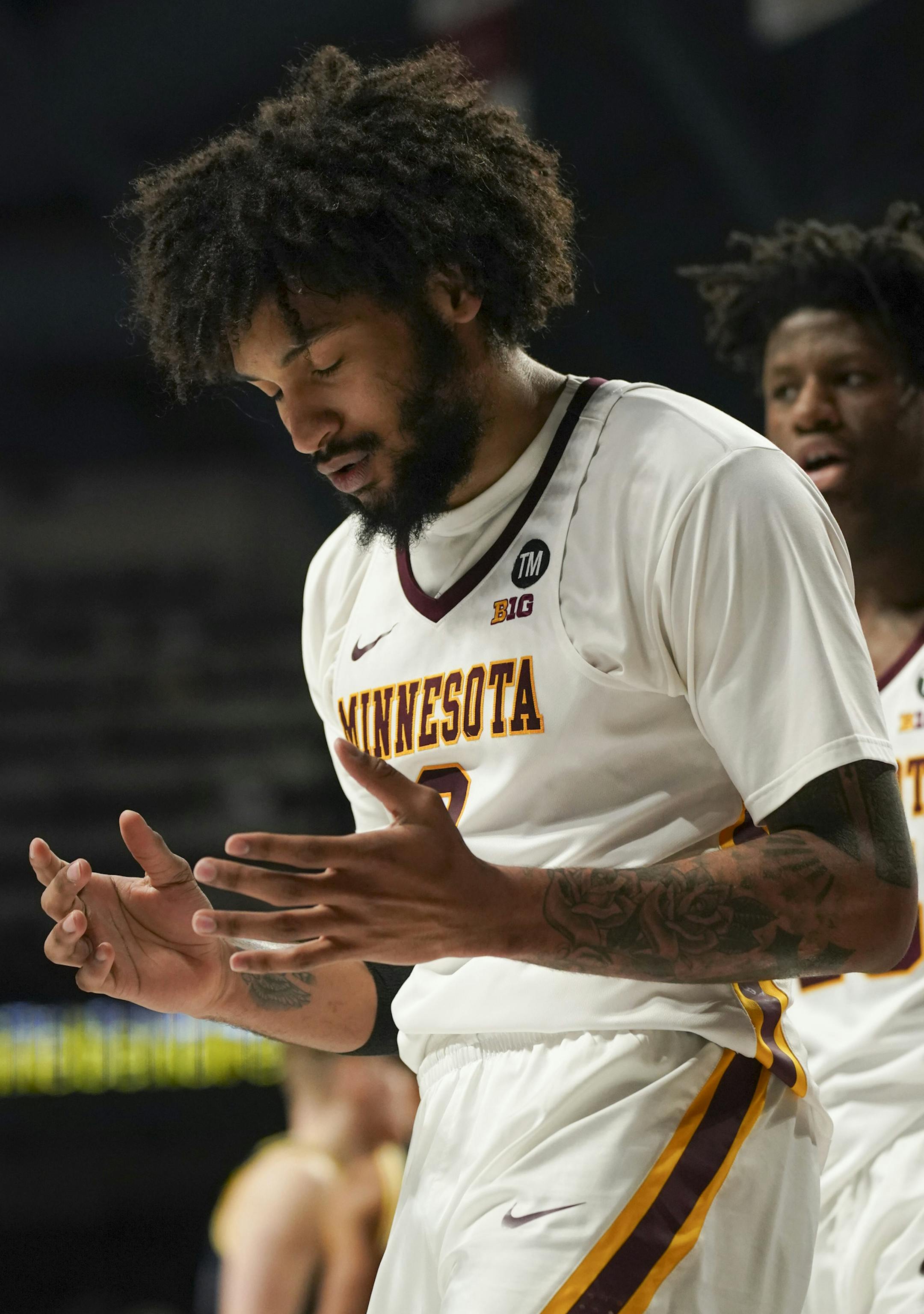 Minnesota Gophers forward Jordan Murphy (3) after he missed a first half dunk. ] JEFF WHEELER • jeff.wheeler@startribune.com The University of Minnesota Golden Gophers mens' basketball team faced the Michigan Wolverines in a Big Ten basketball game Thursday night, February 21, 2019 at Williams Arena in Minneapolis. .