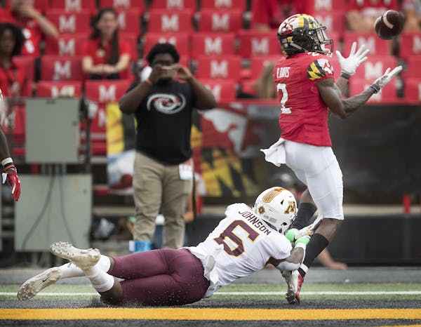 Maryland's defensive back RaVon Davis intercepted a ball in the end zone intended for Minnesota's wide receiver Tyler Johnson, clenching a 42 to 13 le