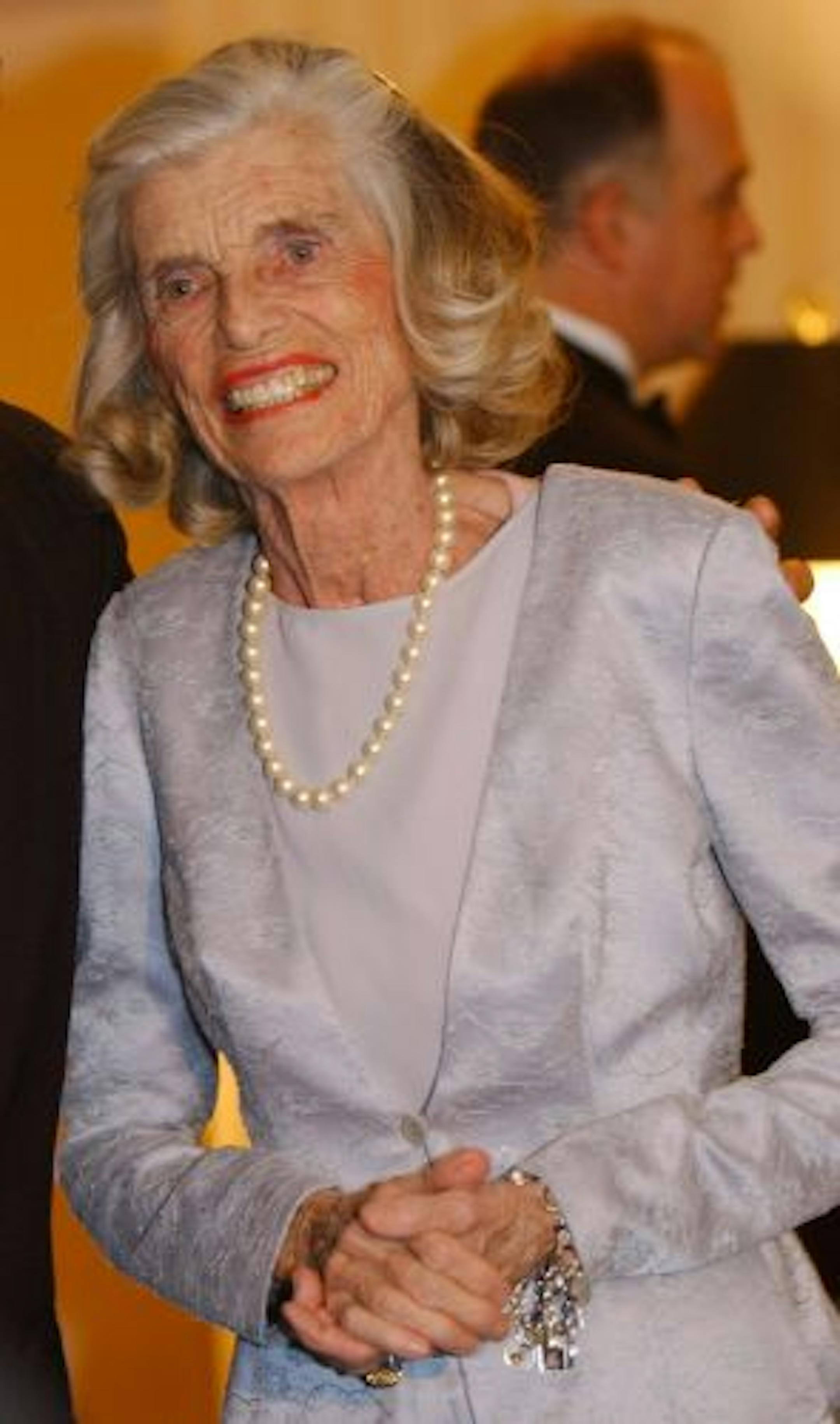 FILE - In this Jan 28, 2005 file photo, Eunice Kennedy Shriver arrives at the Golden Jubilee Gala of the Viennese Opera Ball at New York's Waldorf Astoria. Shriver, JFK's sister and Special Olympics founder, has died at age 88.