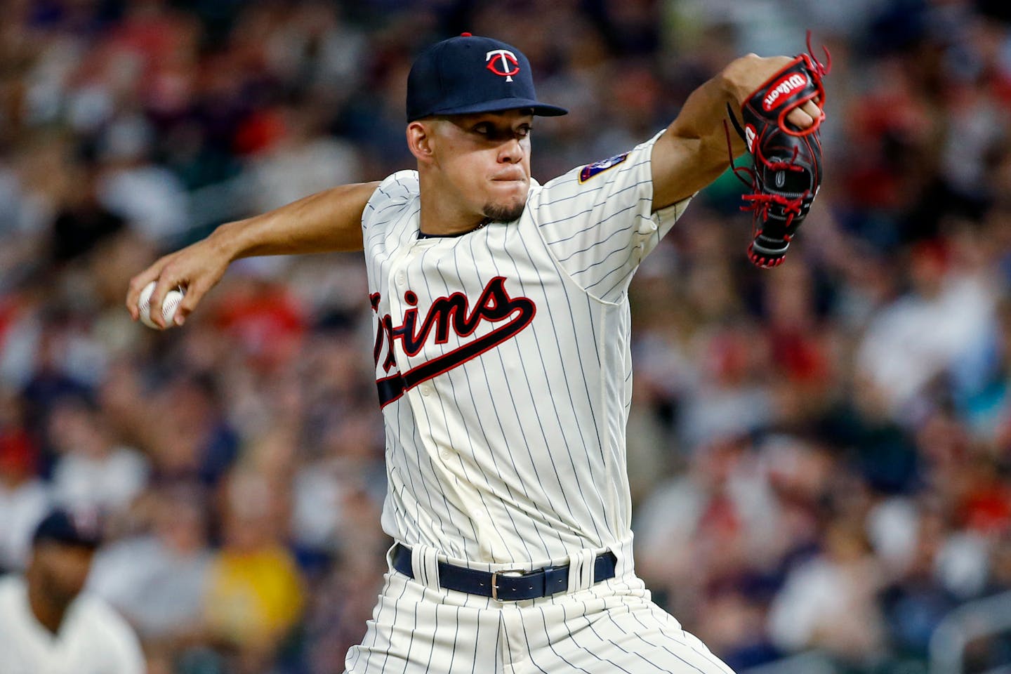 Minnesota Twins starting pitcher Jose Berrios throws to the Chicago White Sox during the fifth inning.